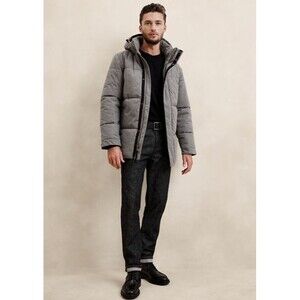 Banana Republic Jacket Mens Large Heather Charcoal Gray Down Puffer *READ